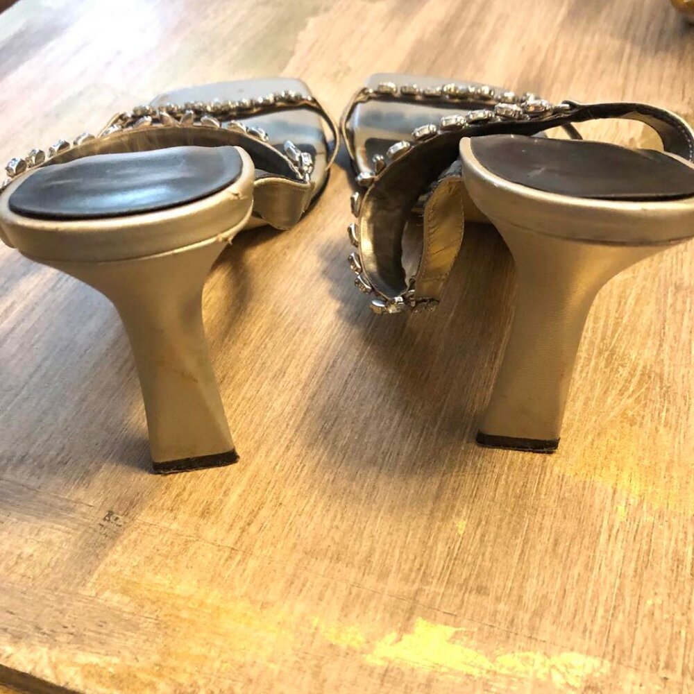 Vintage Y2K ENZO ANGIOLINI Bezella Gold Leather Rhinestone Stiletto Sandals 7.5 - Picture 6 of 8